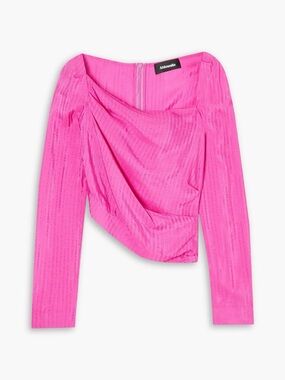 AHLUWALIA Asymmetric gathered satin-jacquard top